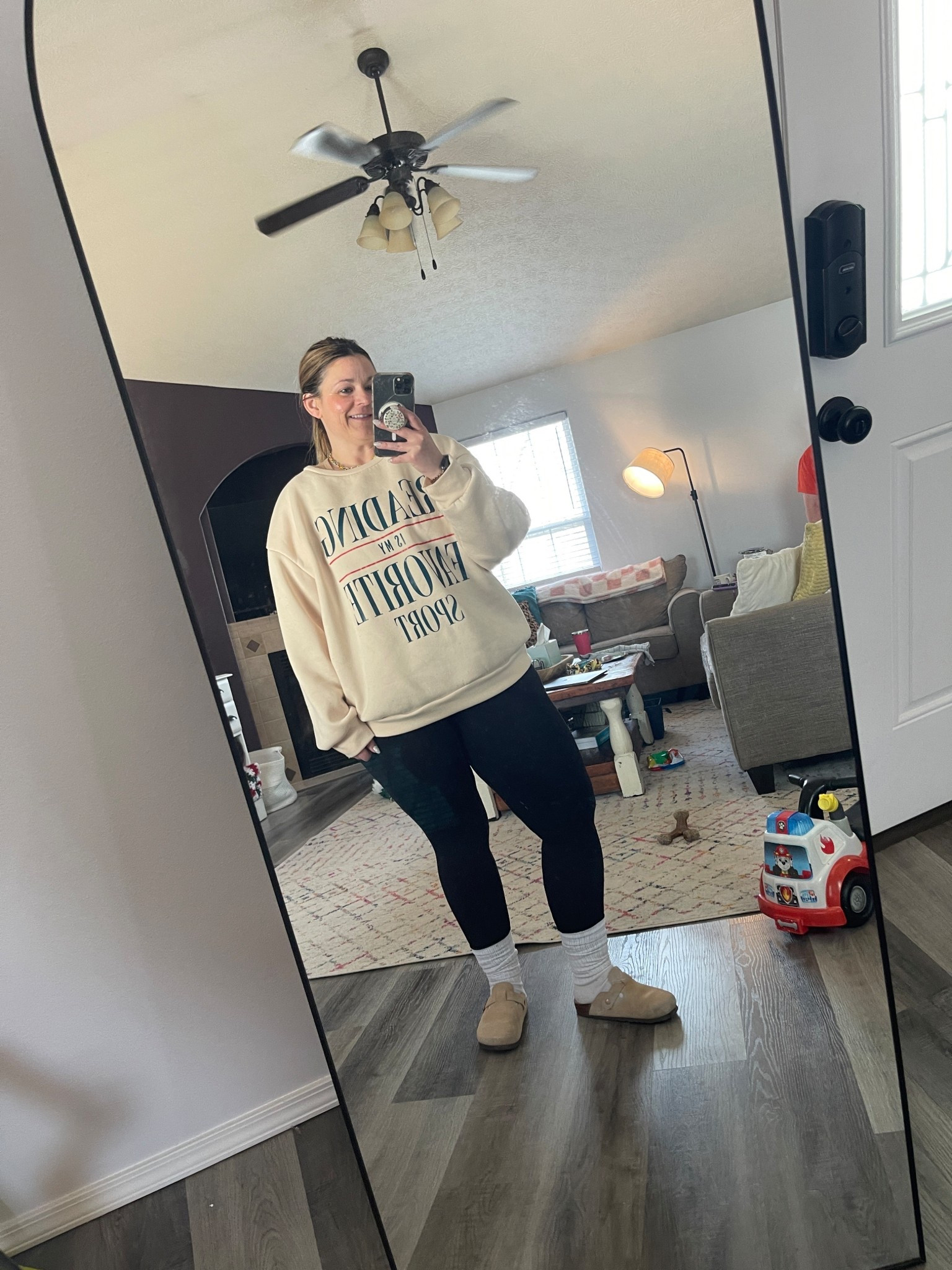 Today’s OOTD = comfy, cozy, and a little bookish 📚✨

My favorite crewneck that says “Reading Is My Favorite Sport” paired with classic black leggings, tall white socks, and the most comfortable Birkenstock-style dupes for an easy everyday look. This is one of those outfits that’s perfect for slow mornings, running errands, or lounging at home with a good book. Casual, comfy, and still cute. 🤍

If you love cozy mom outfits, comfy athleisure, and easy everyday style, I’ve linked everything in my LTK!

#LTKStyle #OOTDInspo #CasualOutfitIdeas #ComfyStyle #AthleisureOutfit #MomStyle #EverydayOutfit #LeggingsOutfit #CozyOutfits #AffordableStyle

#LTKPlusSize #LTKootd #LTKmomlife