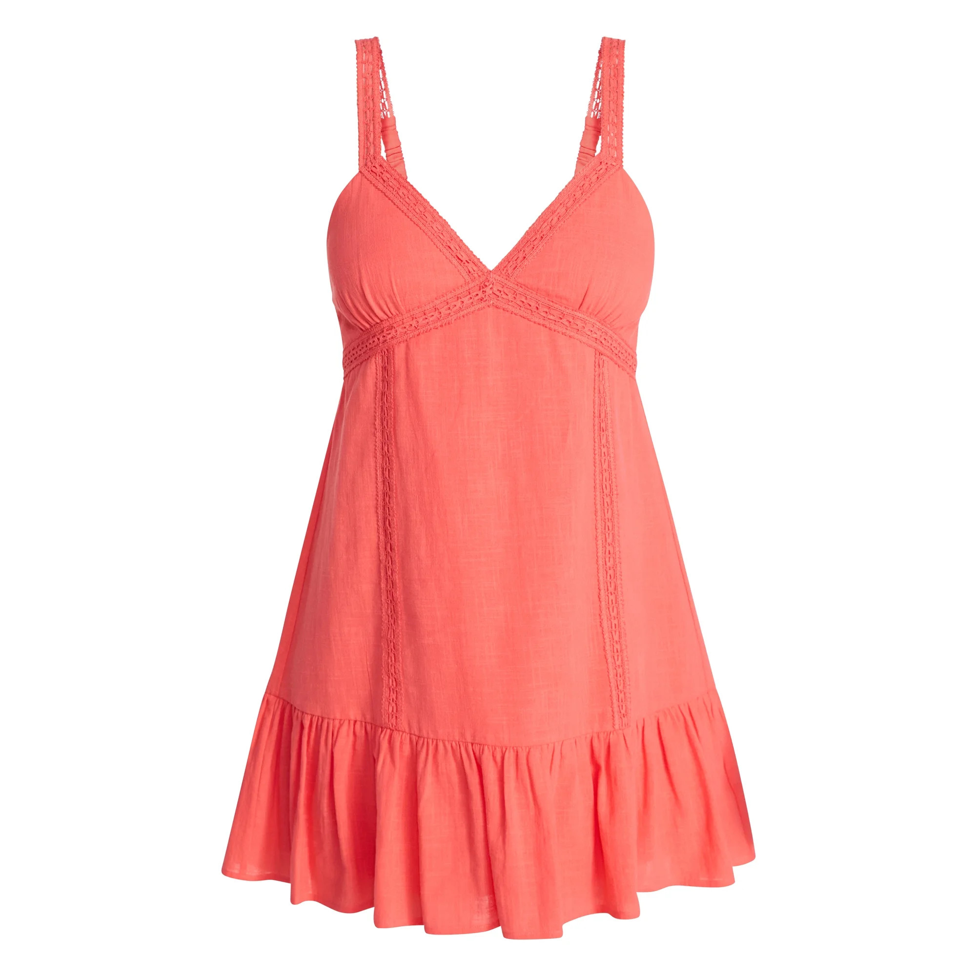 No Boundaries Lace Trim Cotton Mini Dress, Women's XXS-XXL - Walmart.com | Walmart (US)