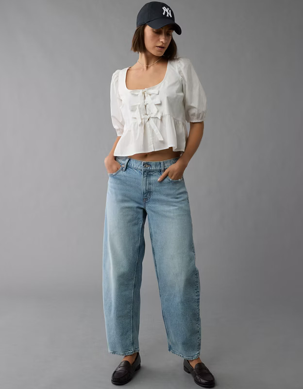 AE Puff Sleeve Tie Front Top | American Eagle Outfitters (US & CA)