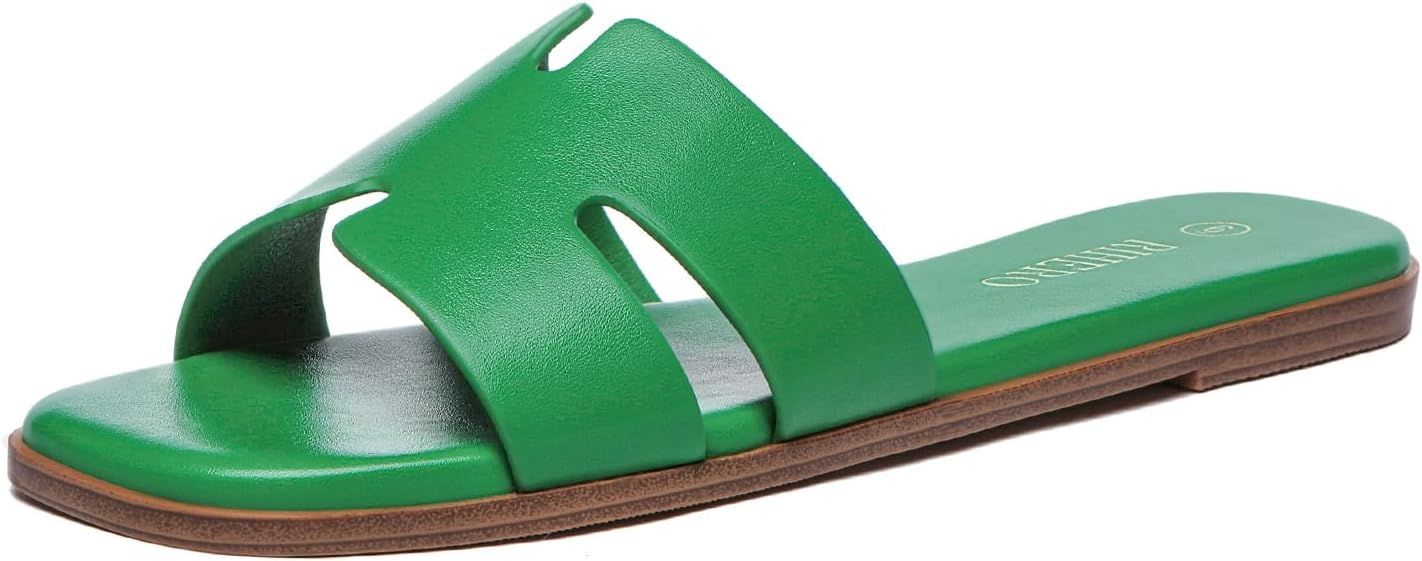 Women's Dressy Flat Sandals Comfortable Slip On Leather Slide Sandals | Amazon (US)