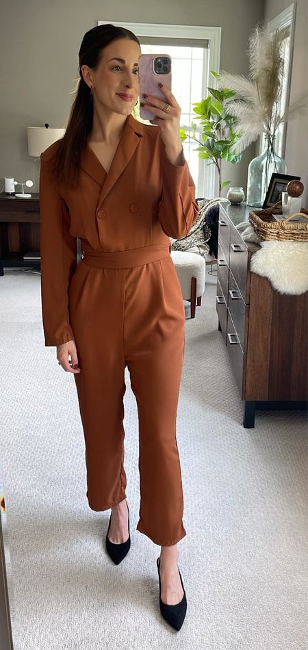The prettiest burnt orange fall jumpsuit paired with black mini heels and hoop earrings!

I am 5'4.5 and wearing a small in the jumpsuit! Shoes fit TTS.

Amazon fashion, amazon finds, amazon style!

#LTKstyletip #LTKfindsunder100 #LTKSeasonal