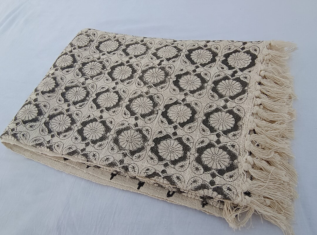 Handmade Throw Handblock Print Throw Soft Cotton Throw Blanket Sofa Décor Room Décor Tassels Ha... | Etsy (US)