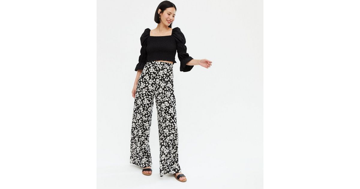 Black Floral Wide Leg Trousers
						
						Add to Saved Items
						Remove from Saved Items | New Look (UK)