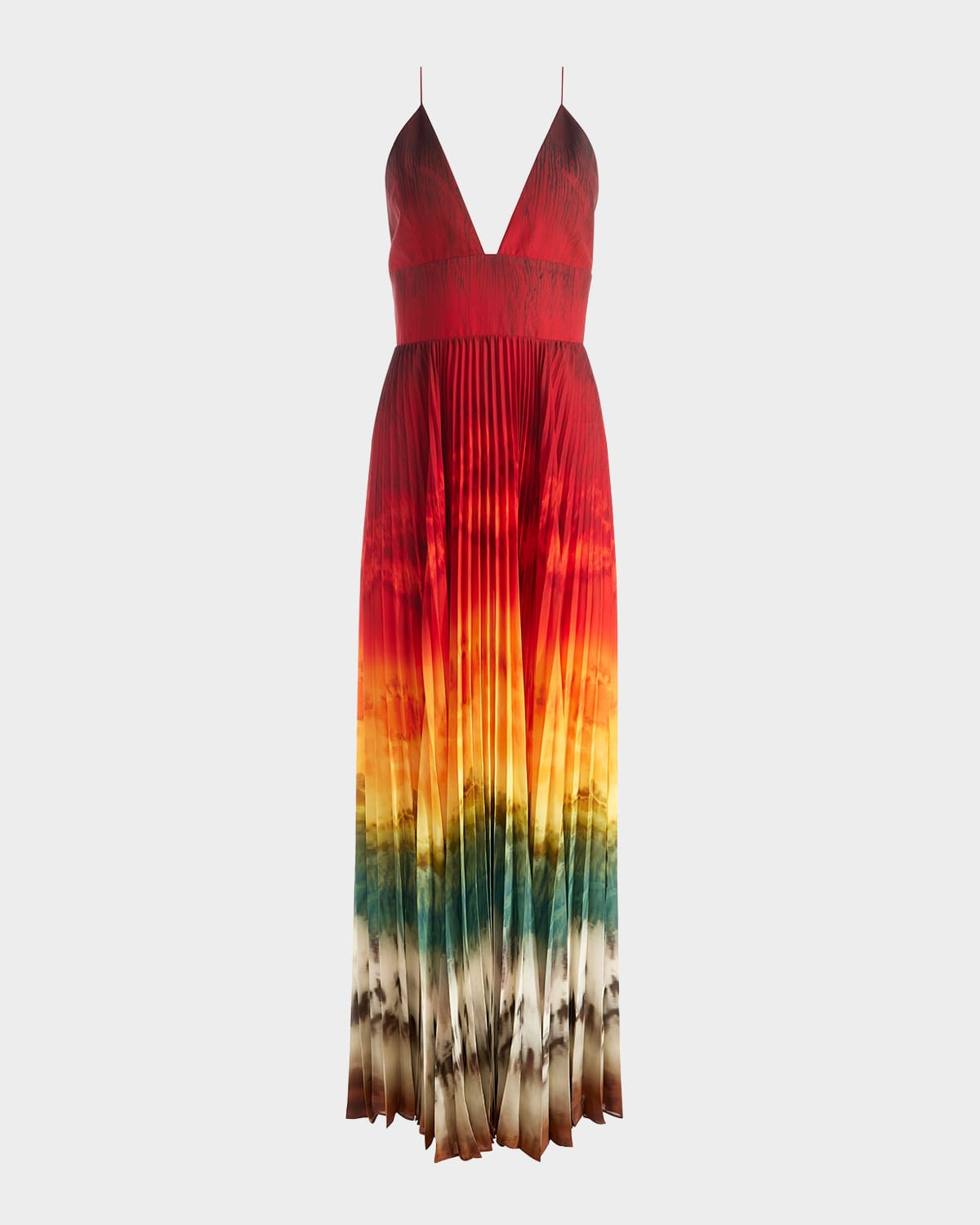 Lauren Pleated V-Neck Maxi Dress | Neiman Marcus