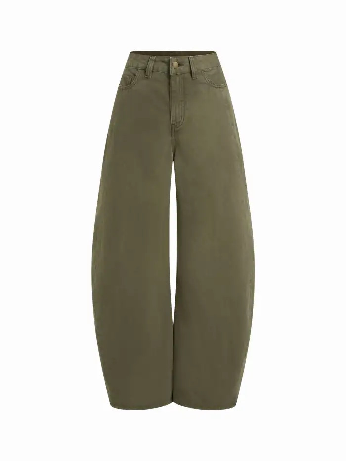 DENIM LOW RISE SOLID POCKET BARREL-LEG JEANS | Cider