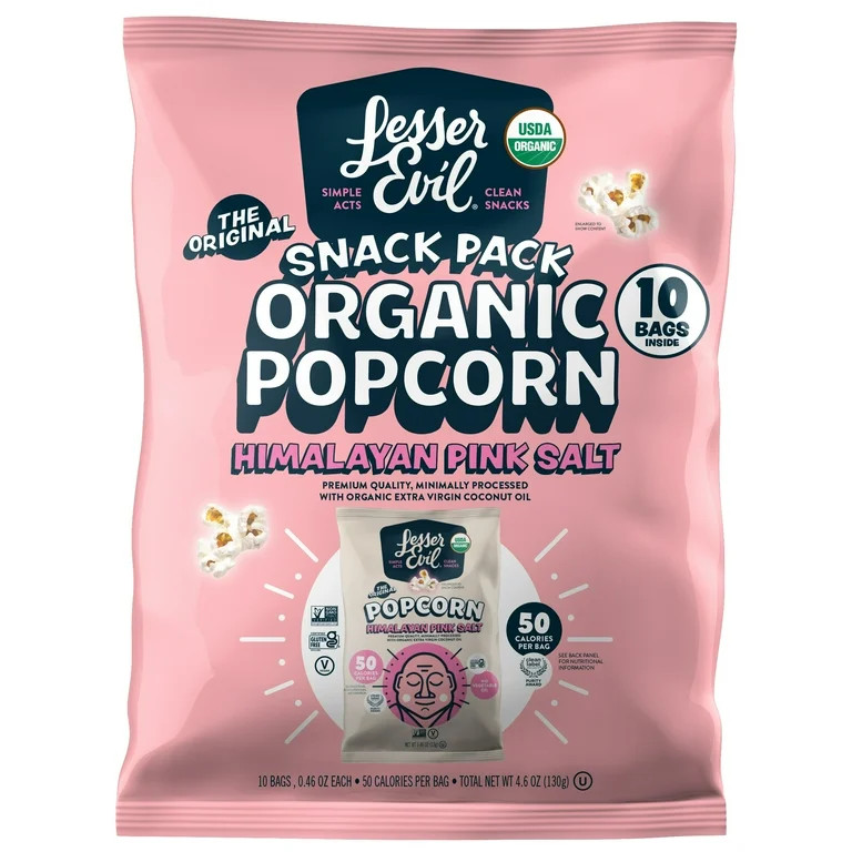 LesserEvil Organic Popcorn, Himalayan Pink, Gluten-Free .46 oz Bags, 10 Count | Walmart (US)