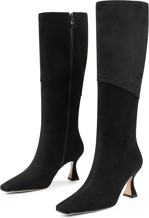 CYNLLIO Knee High Boots Women Square Toe Kitten High Heel Tall Boots Fashion Side Zipper Stiletto... | Amazon (US)