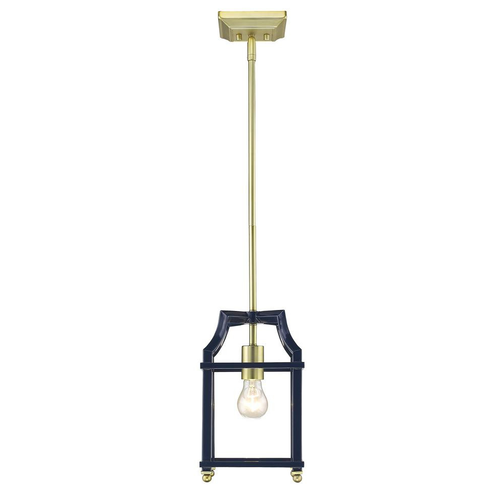 Golden Lighting Leighton 1-Light Satin Brass and Navy Blue Pendant Light | The Home Depot
