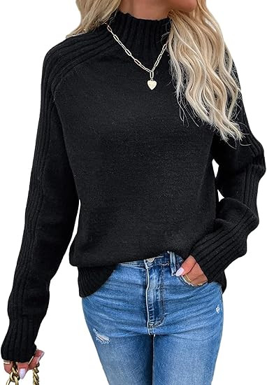 Les umes Womens Turtleneck Sweaters Long Sleeve Loose Pullover Sweater Casual Knit Tops Black Med... | Amazon (US)