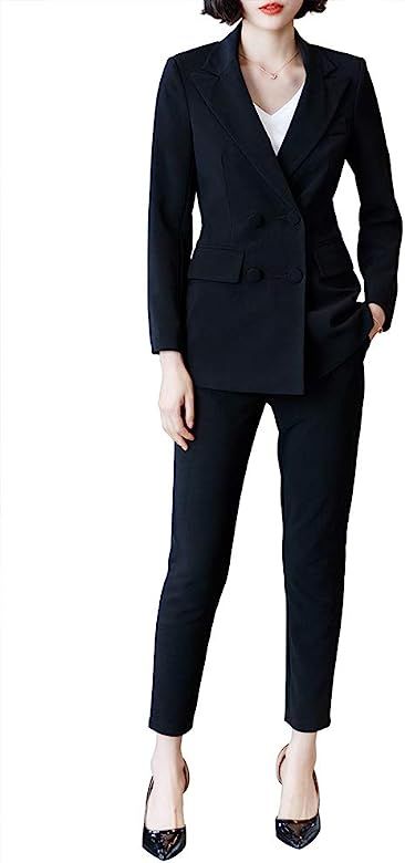 LISUEYNE Women’s Two Pieces Blazer Office Lady Suit Set Work Blazer Jacket and Pant | Amazon (US)