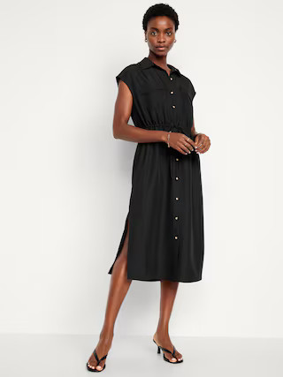 Waist-Defined Utility Midi Shirt Dress | Old Navy (US)