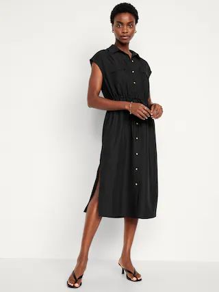 Waist-Defined Utility Midi Shirt Dress | Old Navy (US)