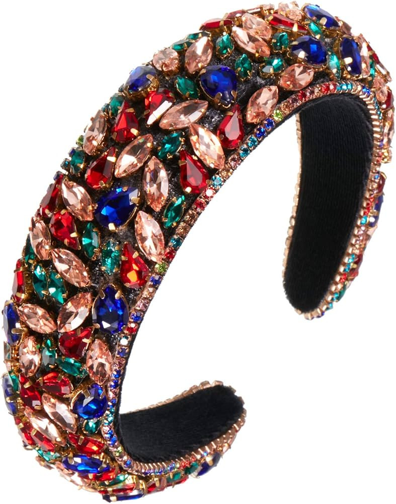 WILLBOND Velvet Padded Crystal Rhinestone Headband Crystal Embellished Hair Hoop Retro Jewelled H... | Amazon (US)