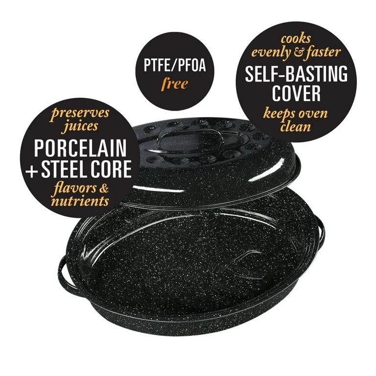 Granite Ware 10 lb. Capacity 15 in. Covered Oval Roaster, Speckled Black Enamel on Steel | Walmart (US)