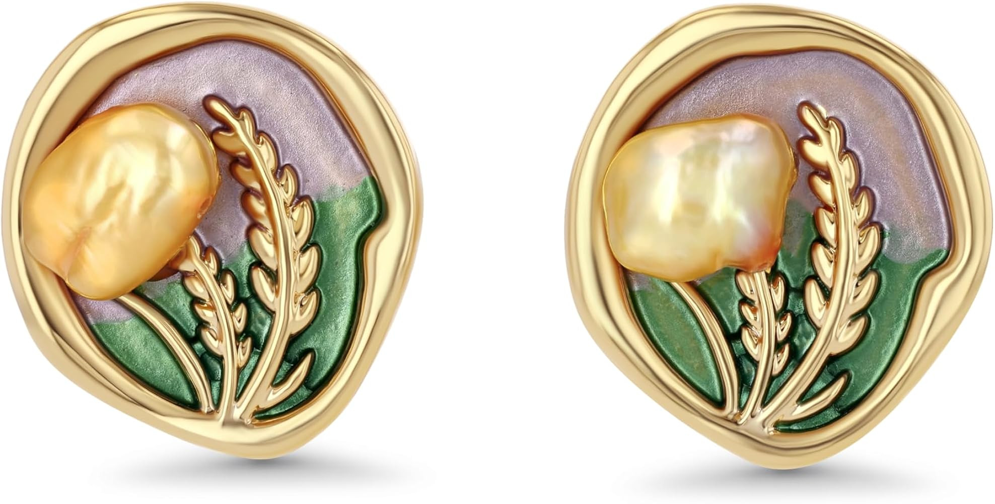 Gold Purple Irregular Button Enamel Freshwater Pearl Statement Earrings for Women, Colorful Green... | Amazon (US)