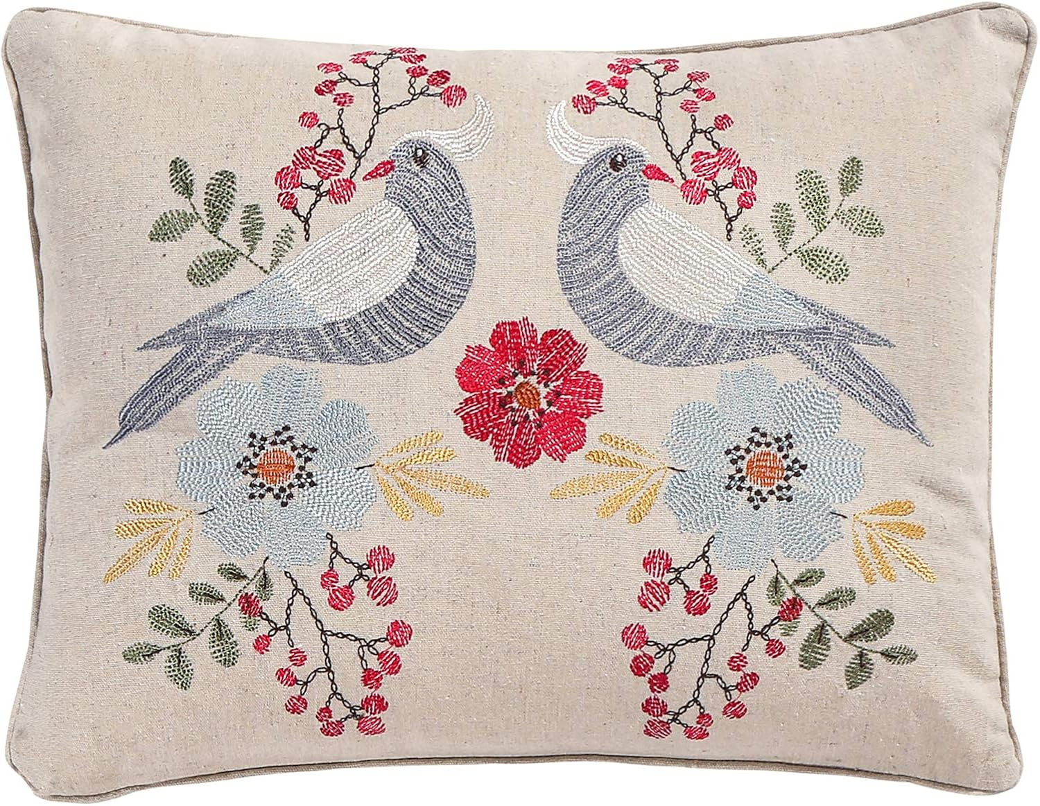 Levtex Home - Angelica - Decorative Pillow (14X18in.) - Embroidered Birds - Brown, Gold and Cream | Amazon (US)