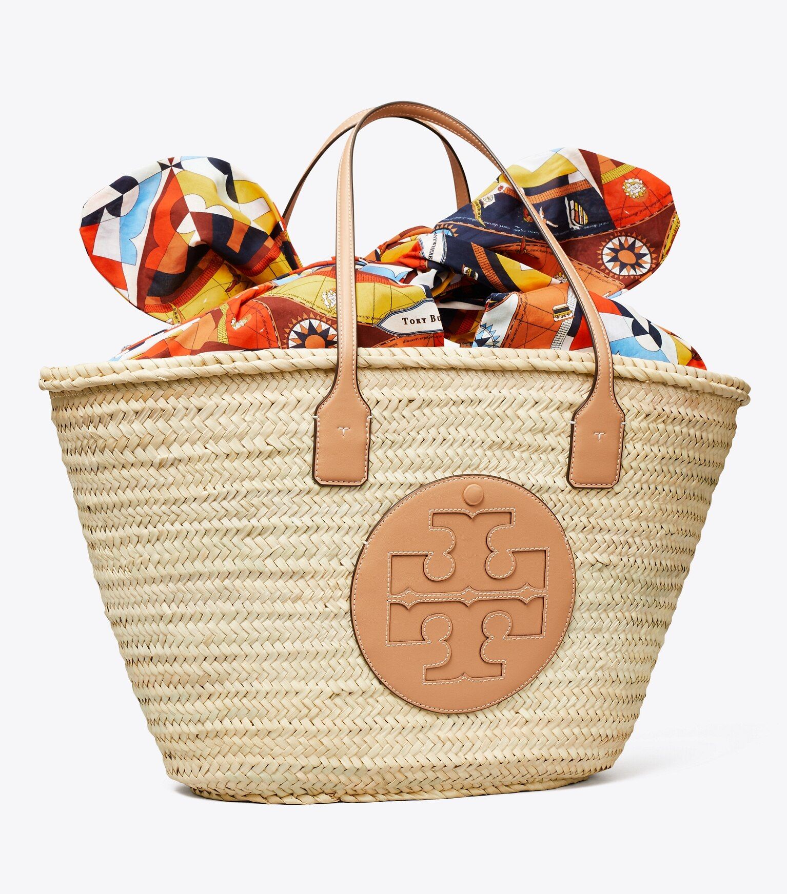 Ella Printed Straw Basket Tote Bag | Tory Burch (US)