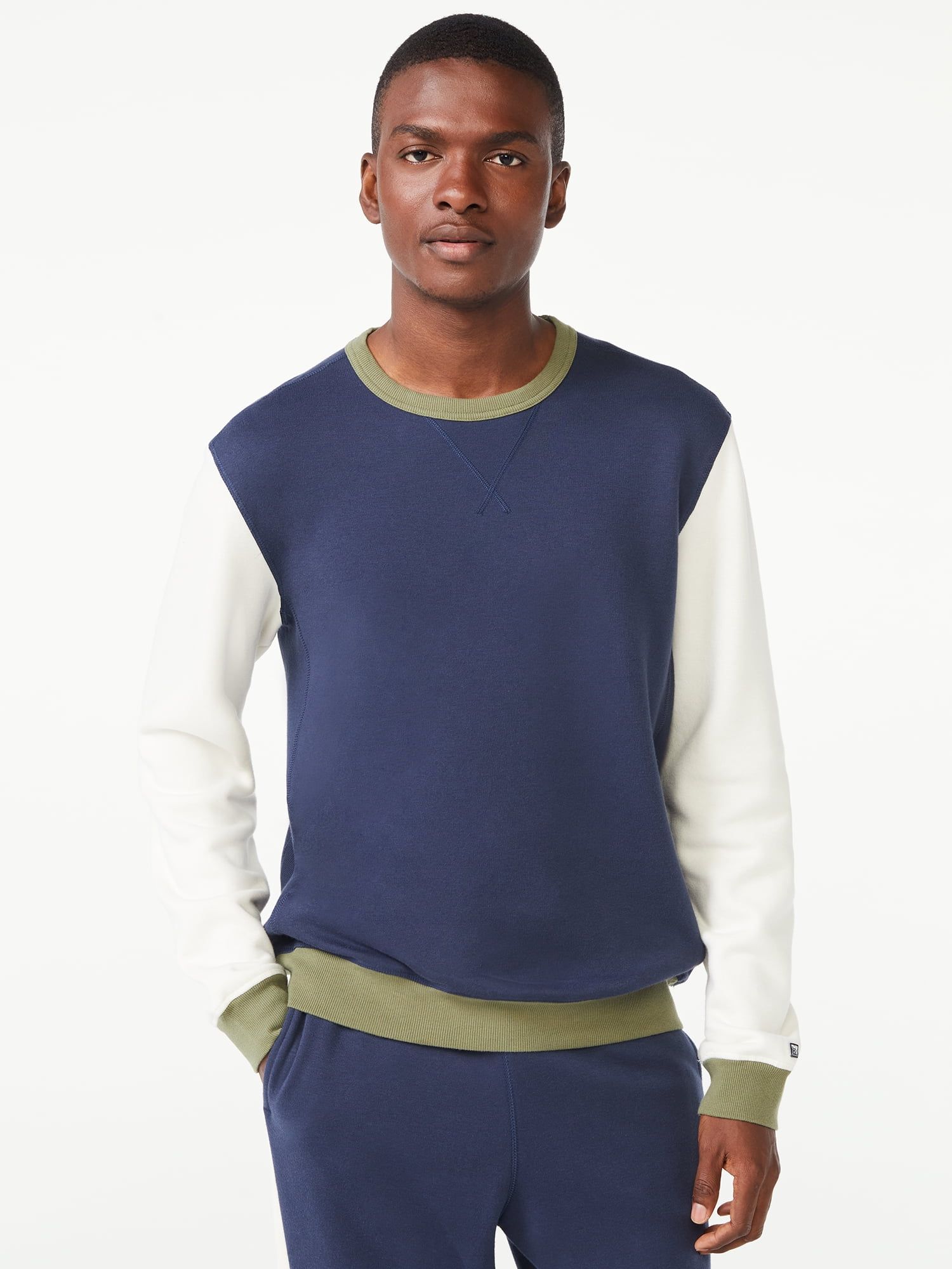 Free Assembly Men's Fleece Colorblocked Crewneck Pullover - Walmart.com | Walmart (US)