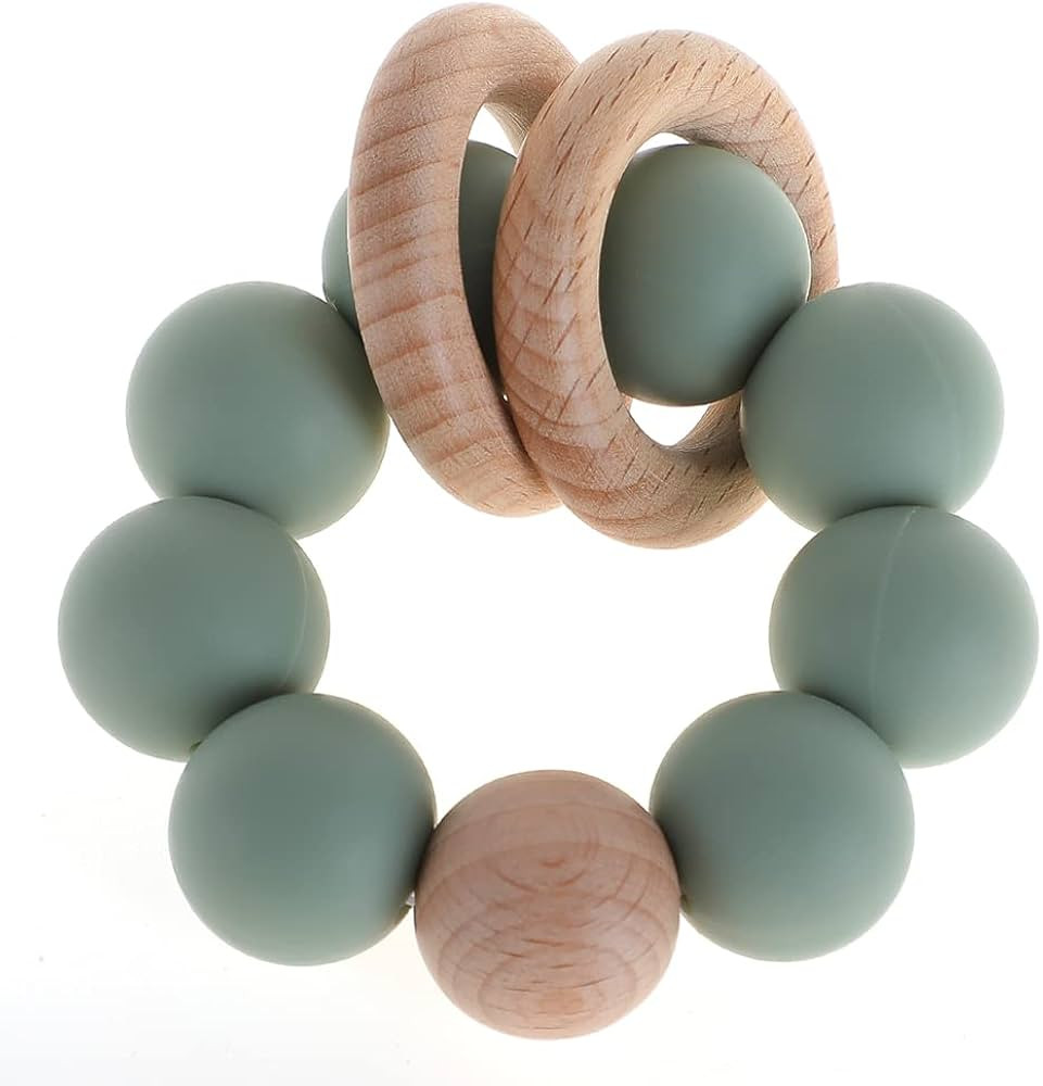 Silicone Baby Teether, Food Grade Silicone & Beech Baby Teething Toy, BPA Free (Sage) | Amazon (US)