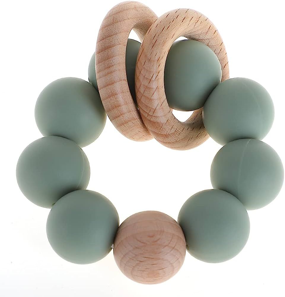 Silicone Baby Teether, Food Grade Silicone & Beech Baby Teething Toy, BPA Free (Sage) | Amazon (US)
