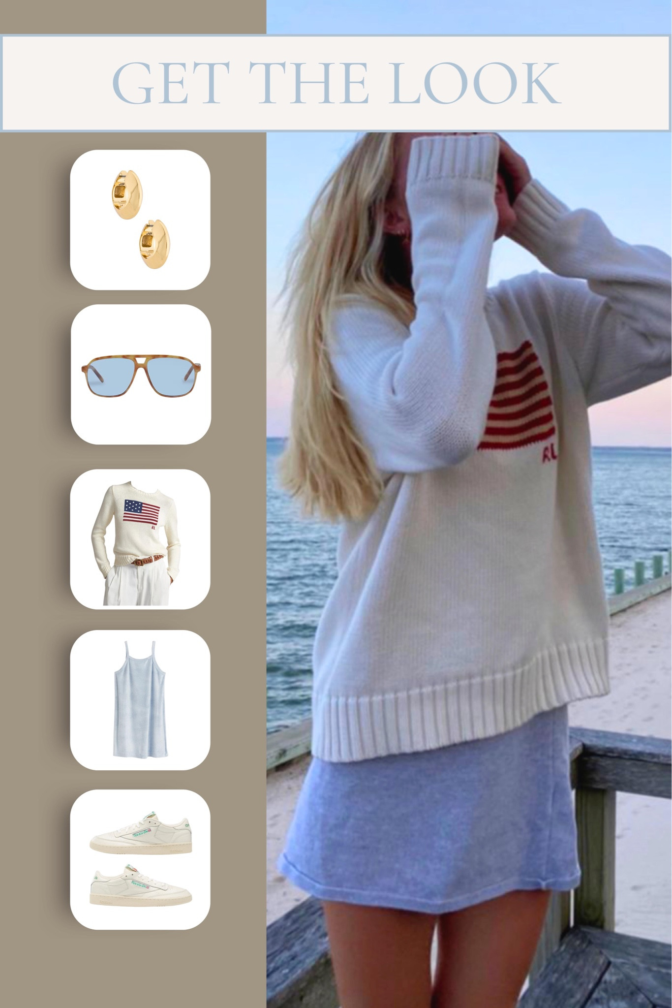 GET THE LOOK: Coastal granddaughter outfit, American flag sweater, coastal outfit, Cape Cod aesthetic, American outfit, old money outfit, Polo Ralph Lauren sweater, terry cloth dress, summer beach outfit, coastal vacation outfit 

#LTKfit #LTKstyletip #LTKSeasonal