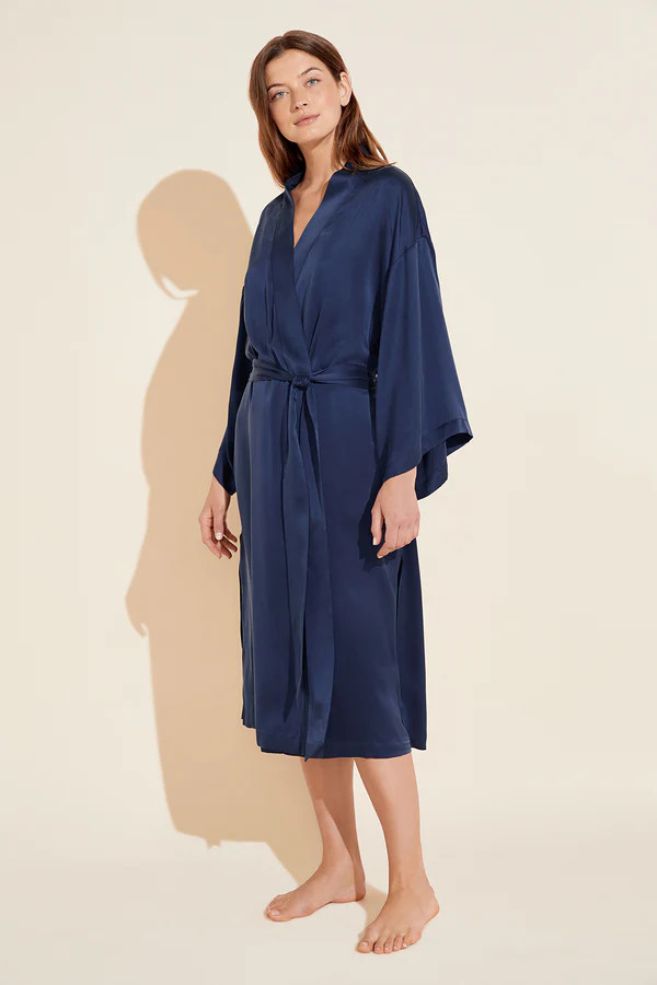 Inez Washable Silk Robe - Navy | Eberjey
