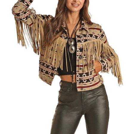 Ladies Rock Roll Khaki Aztec Jacket | Walmart (US)