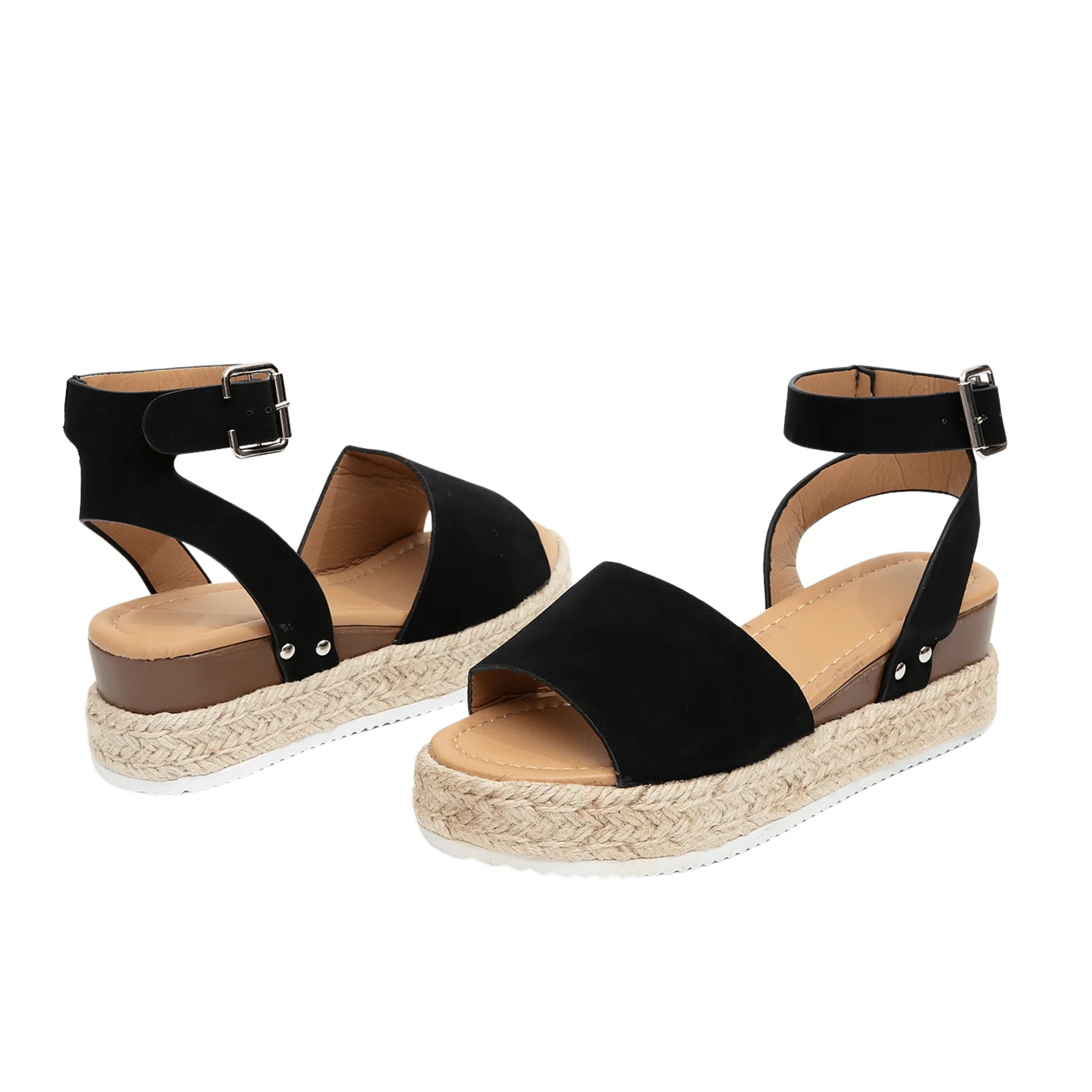 BERANMEY Open Toe Buckle Ankle Strap Espadrilles with Flatform Wedge Sandals For Women - Casual P... | Walmart (US)