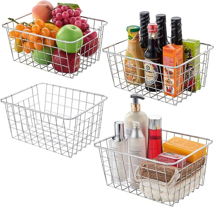 Wire Kitchen Storage Basket 4 Packs,Perfect Pantry Organization Accessories Baskets,Laundry Baske... | Amazon (US)