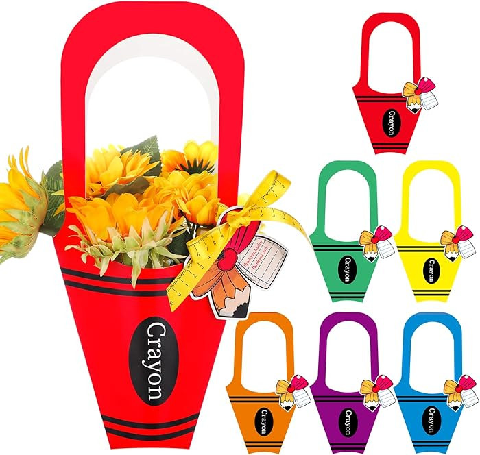 Gersoniel 24 Set Teacher Appreciation Gift Crayon Kraft Paper Flowers Bags Teachers' Day Gift Flo... | Amazon (US)