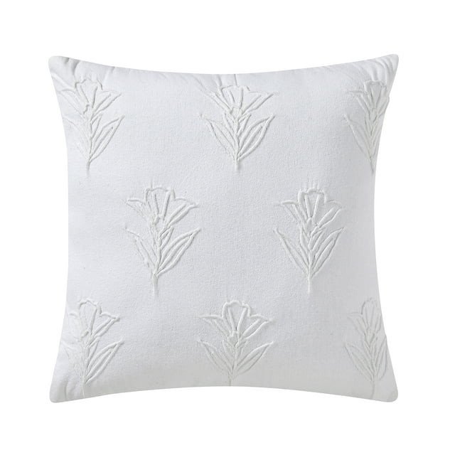 Beautiful Floral Pleated Cotton Decorative Pillow by Drew Barrymore, 20" x 20", White | Walmart (US)