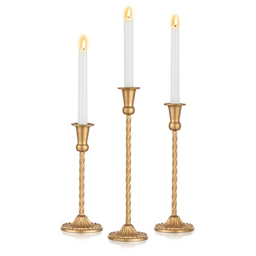 Nuptio Candlestick Holders Gold Candlestick Holder 3 Pcs - Metal Candle Holder for Candlesticks Taper Candles Candle Sticks Holder Table Centerpieces for Wedding Party Birthday Christmas Home Decor | Amazon (US)