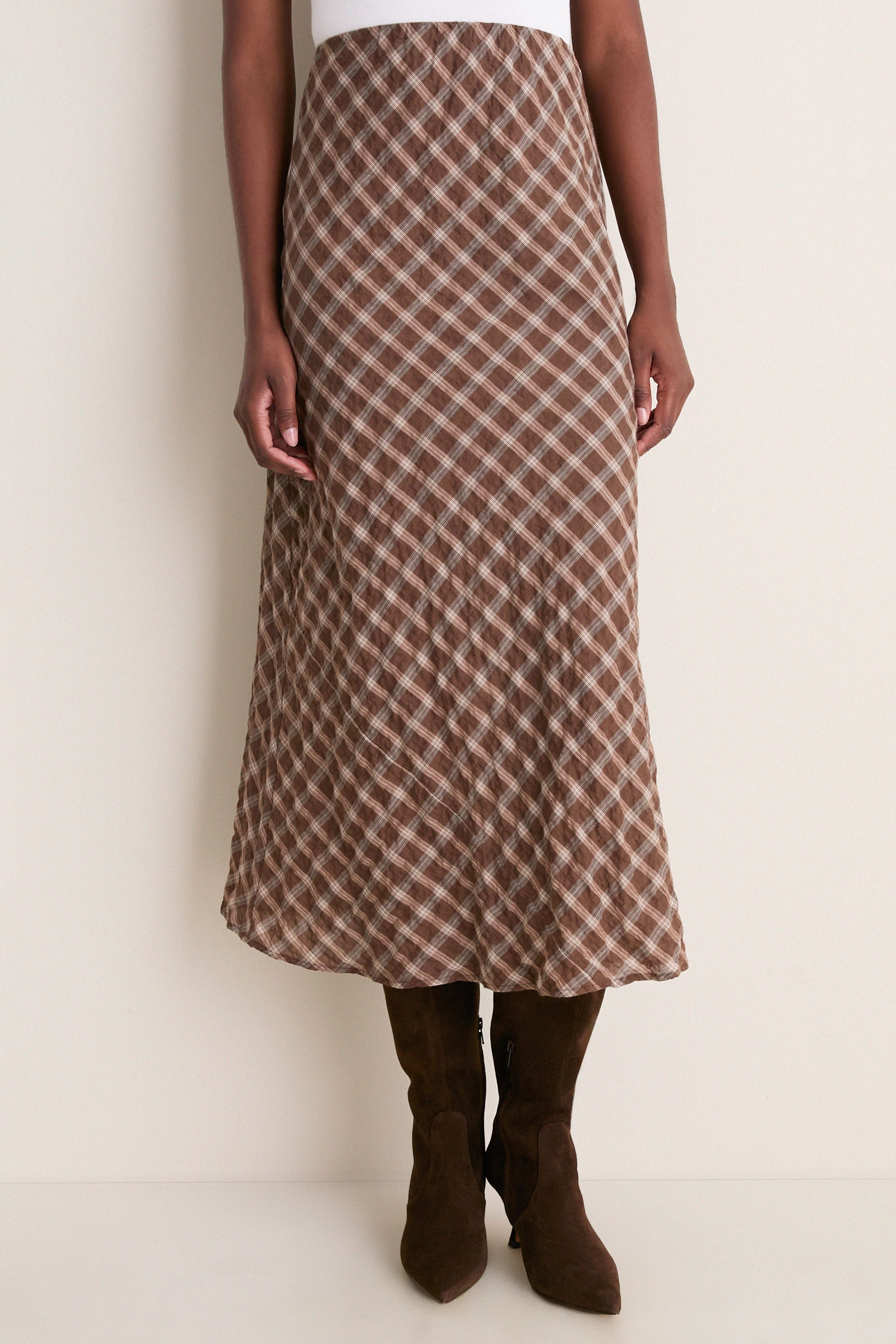 Cocoa Plaid Bias Midi Skirt | Tuckernuck (US)
