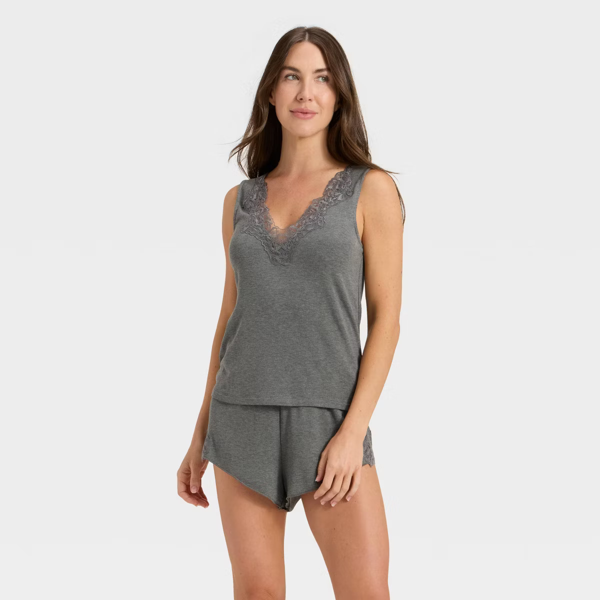 Women's Lace Trim Ribbed Tank Top and Shorts Pajama Set - Auden™ | Target