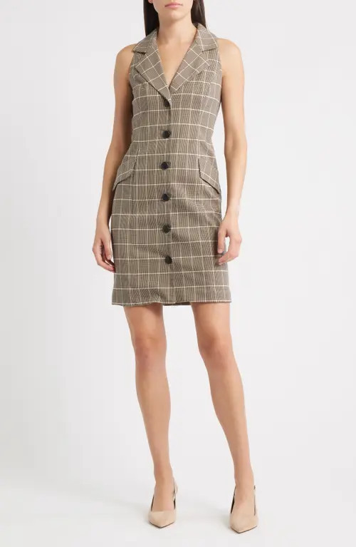 Vince Camuto Windowpane Plaid Coat Dress in Black Tan at Nordstrom, Size 4 | Nordstrom