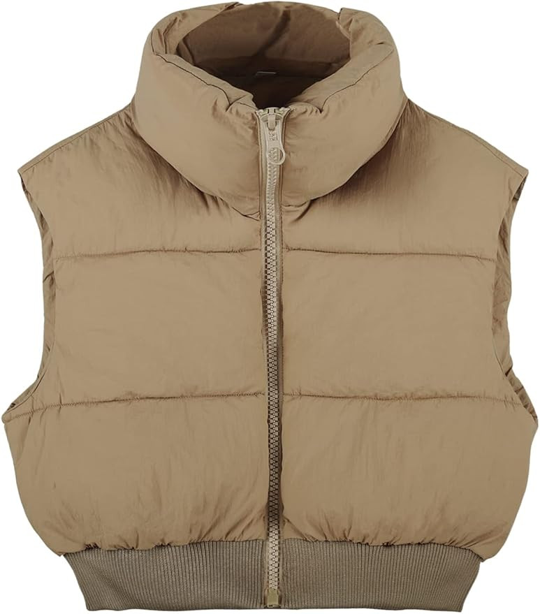 Kissonic Women's Padded Down Vest Puffer Stand Collar Zip Up Crop Sleeveless Jacket | Amazon (US)