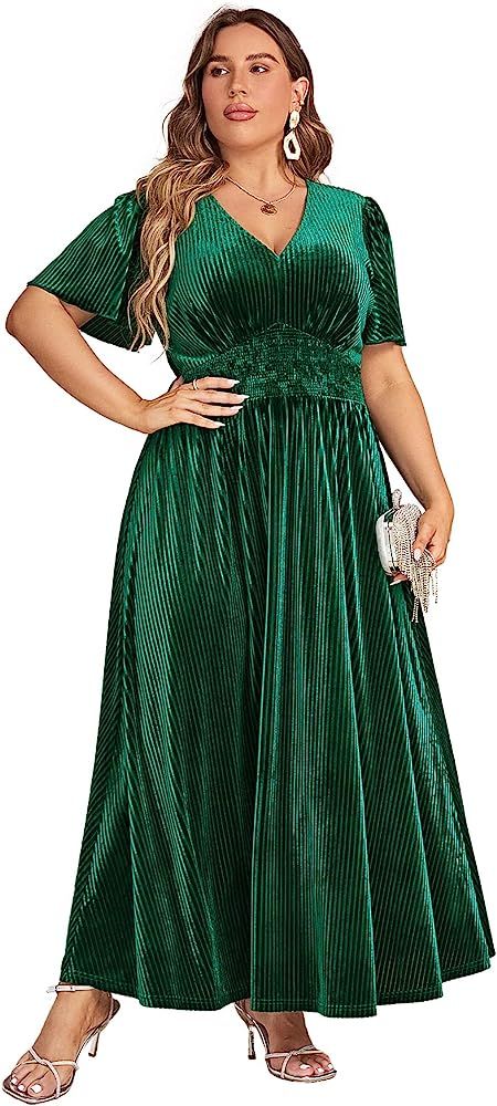 Simplee Apparel Women's Boho Floral V Neck Formal Maxi Ruffle Dress Long Flowy Bridesmaid Wedding Pa | Amazon (US)