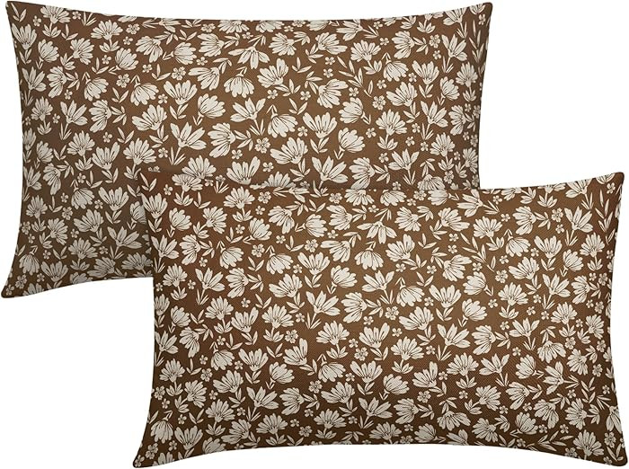 Kawani Brown Beige Daisy Floral Lumbar Pillow Covers, Vintage Flowers 12x20 Inch Set of 2, Block ... | Amazon (US)