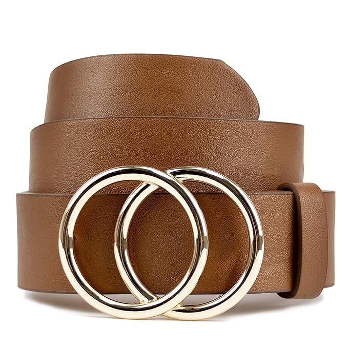 Women Leather Belt for Jeans Dress Waist Belt with Double Ring Buckle by LOKLIK | Amazon (US)