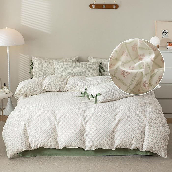 LifeTB Pink Flower Comforter Set Twin XL 3 Pieces Chic Plaid Grid Comforter with 2 Bow Ties Pillo... | Amazon (US)