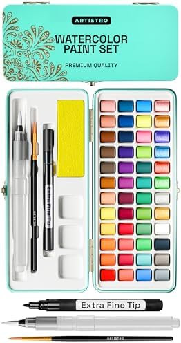 ARTISTRO Watercolor Paint Set Portable, Palette Set with Metallic Colors for Workbooks - Mini Tra... | Amazon (US)