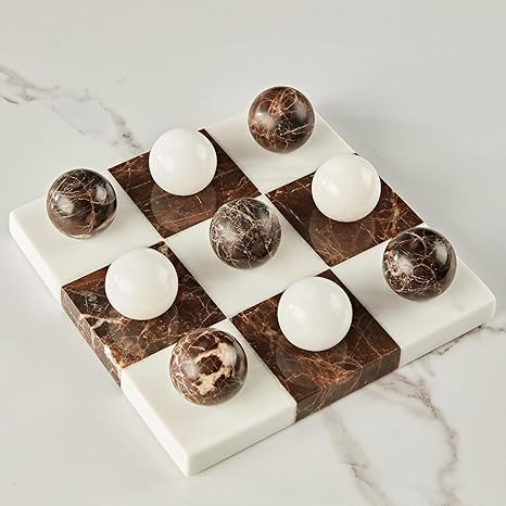 White and Brown Marble Tic Tac Toe Board, Natural Stone Checkerboard, 7 x 7 Inch Premium Handcraf... | Amazon (US)