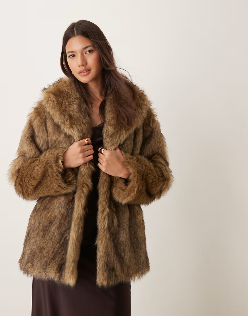 Abercrombie & Fitch faux fur coat in brown | ASOS (Global)