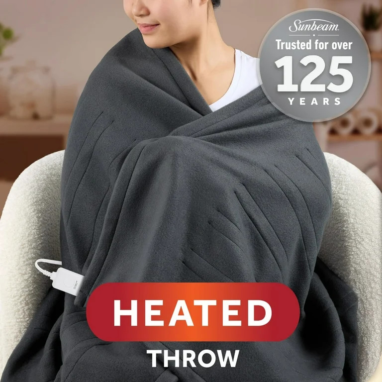 Sunbeam Electric Heated Throw Blanket Gray Microplush 4 Heat Settings, 50x60 | Walmart (US)
