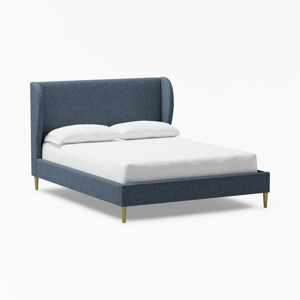Wren Wingback Upholstered Bed, Queen, Boucle Twill Indigo | Pottery Barn Teen