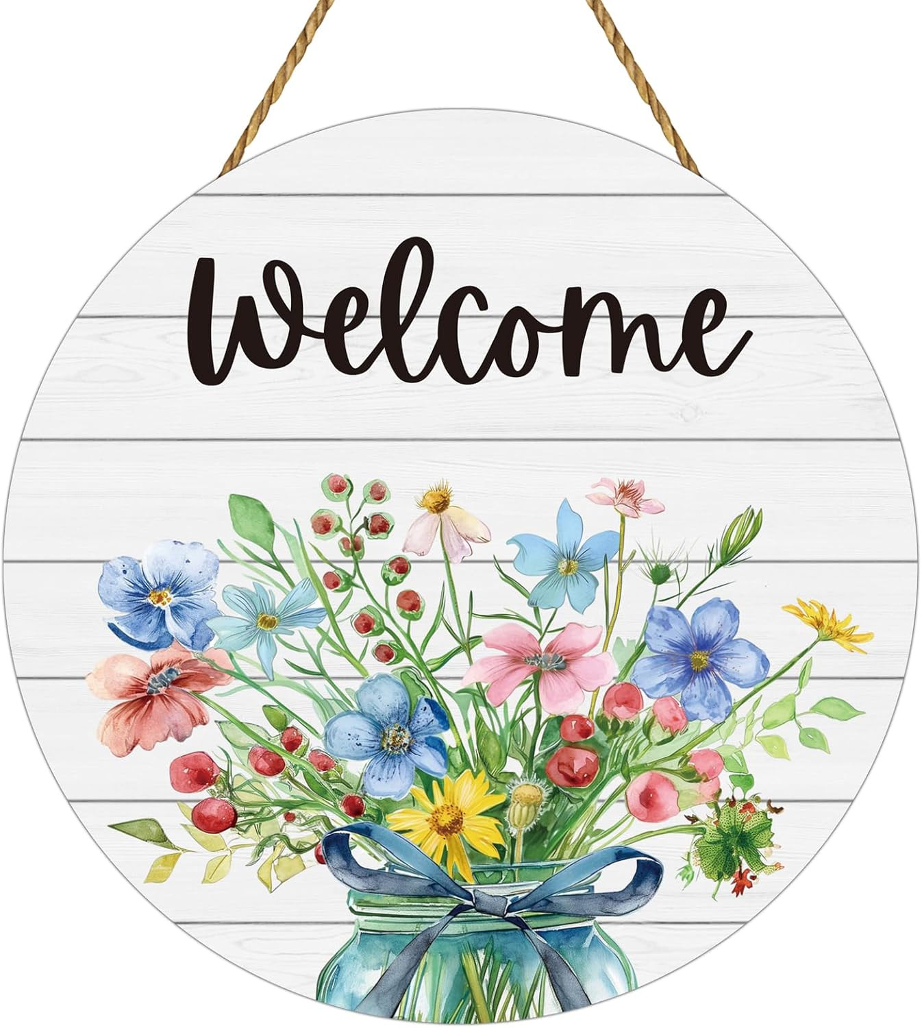 Spring Decorations for Home Spring Door Decor Mason Jar Flowers Wall Decor Wooden Wreaths for Fro... | Amazon (US)