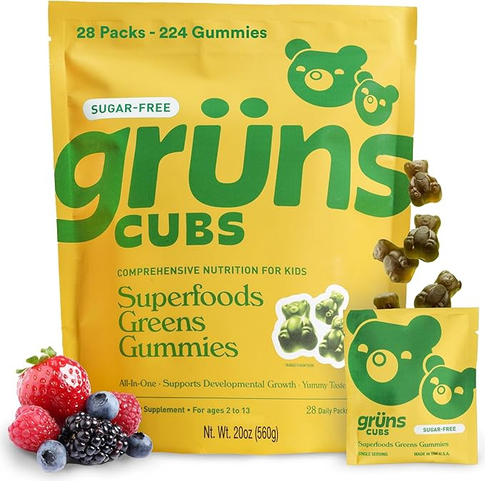 Gruns Kids Vitamins, Super Greens Gummies, Sugar-Free Superfood Gummy Bears With Spirulina, Chlor... | Amazon (US)