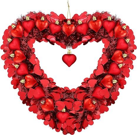 Fovths 14 Inch Valentine's Day Door Wreath Valentine's Wreath for Front Door Tinsel Valentine Hea... | Amazon (US)