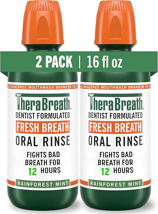 TheraBreath Fresh Breath Mouthwash, Rainforest Mint, Alcohol-Free, 16 Fl Oz (2-Pack) | Amazon (US)