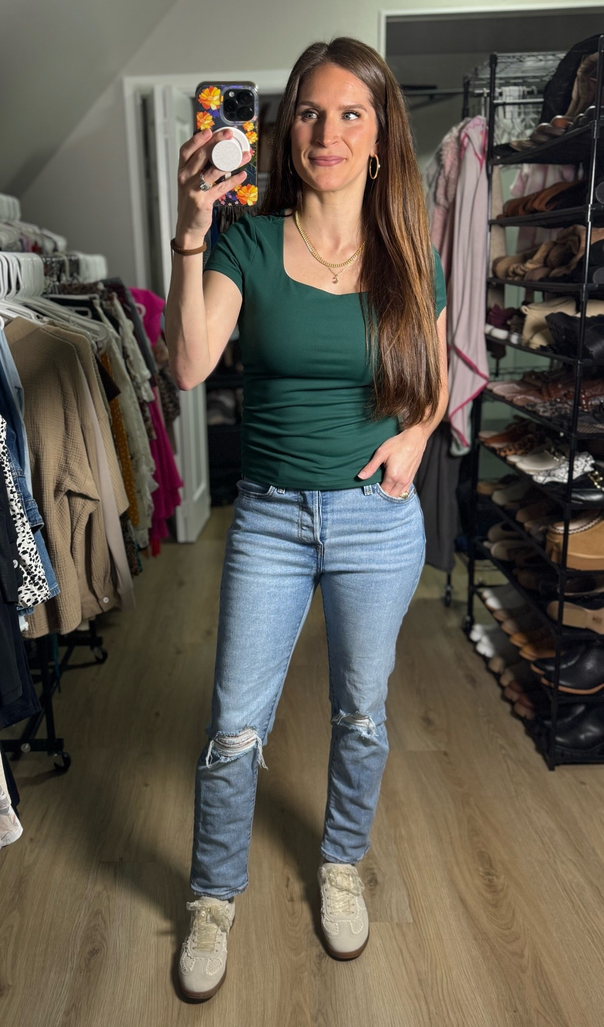 Wearing a small top and size 25 jeans. Sneakers run TTS.

#LTKootd #LTKdayinmylife #LTKmomlife
